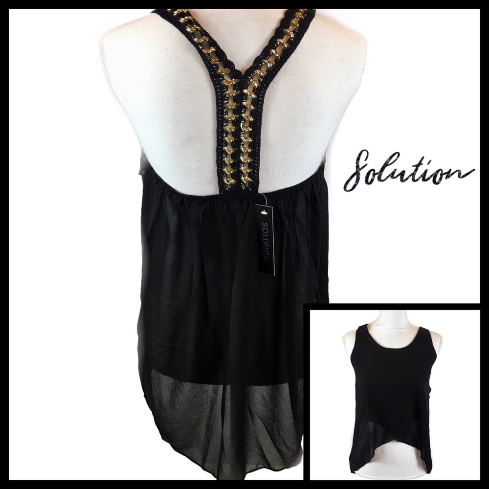 Solution Blk Layered Chain Racer Back Hi-Lo Top L